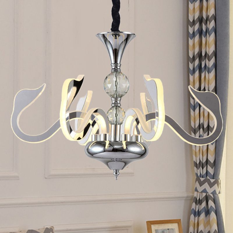 Acrylic Gooseneck Pendant Lighting Contemporary Silver LED Chandelier Light Fixture