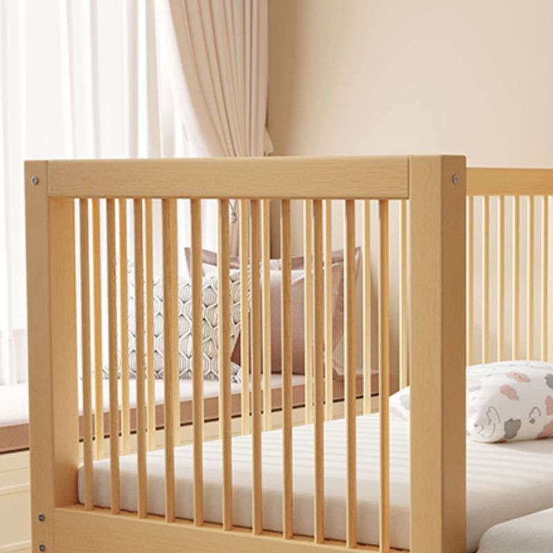 Modern Beech Baby Crib Light Wood Nursery Bed with Guardrail