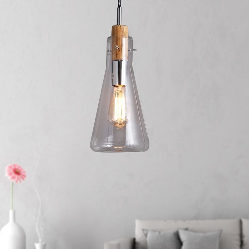 Clear Glass Ellipsoidal/Cone/Bottle Shape Pendant Light Modern 1 Light Hanging Ceiling Lamp in Polished Chrome