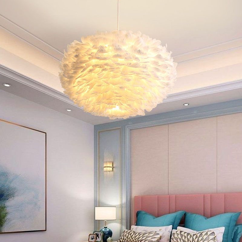 Globe Chandelier Light Fixtures Modern Multi-Head White Chandelier Pendant Lamp with Feather Shade