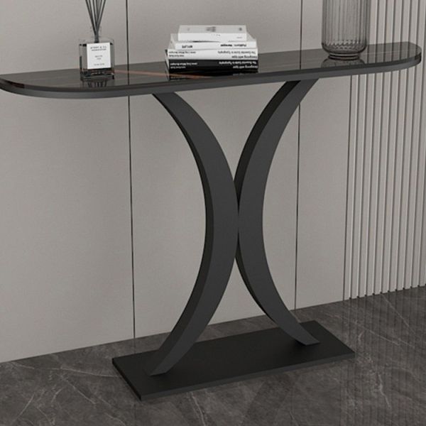 Stain Resistant Half Moon Stone Console Table Ironcraft Frame Accent Table