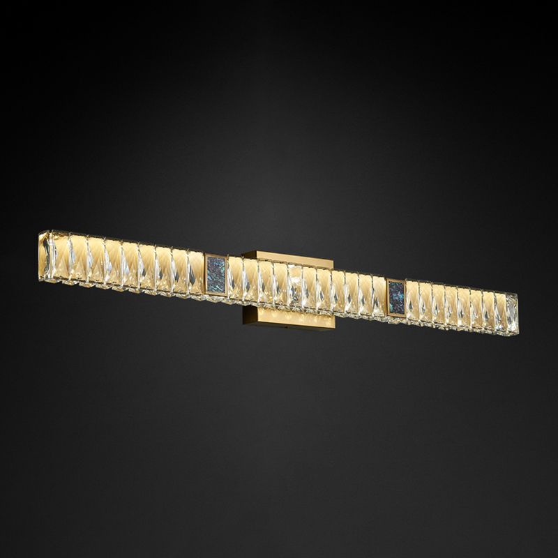 Stainless Steel Wall Sconce Linear Shape Vanity Lamp with Crystal Shade for Bathroom