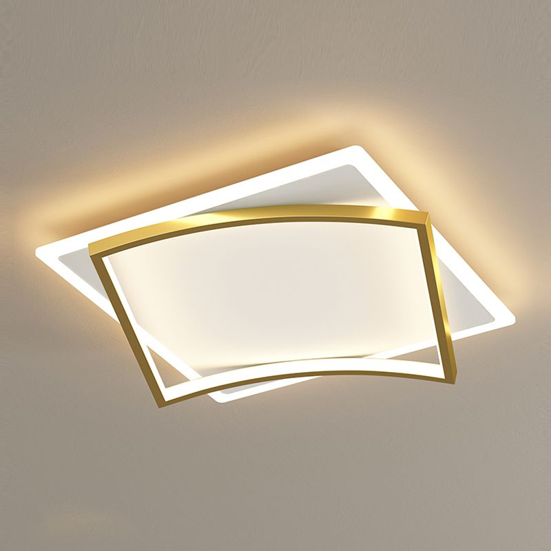 Metal Square Shape Flush Ceiling Light Modern Style 2 Lights Flush Mount Lighting