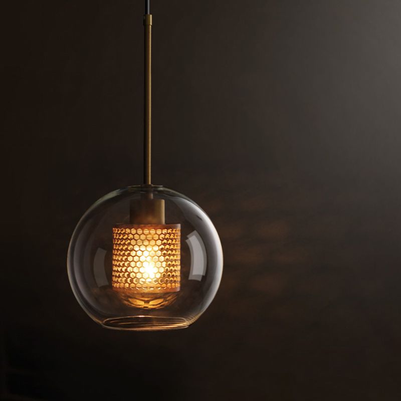 1 Light Globe Hanging Ceiling Lights Industrial Style Clear Glass Pendant Light Fixtures for Restaurant