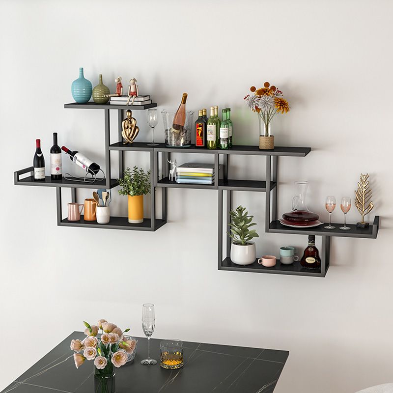 Metal Wall Mounted Wine Bottle & Glass Rack Modern Wine Rack with Shelf