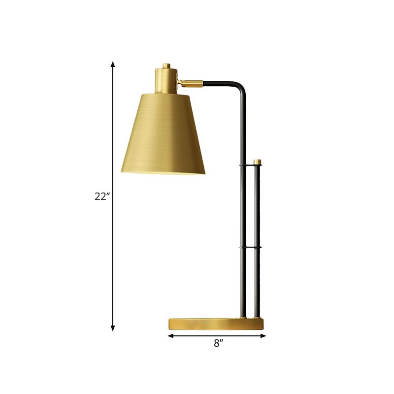 Modernity Tapered Table Lighting Metal 1-Light Bedroom Night Lamp in Brass with Round Base