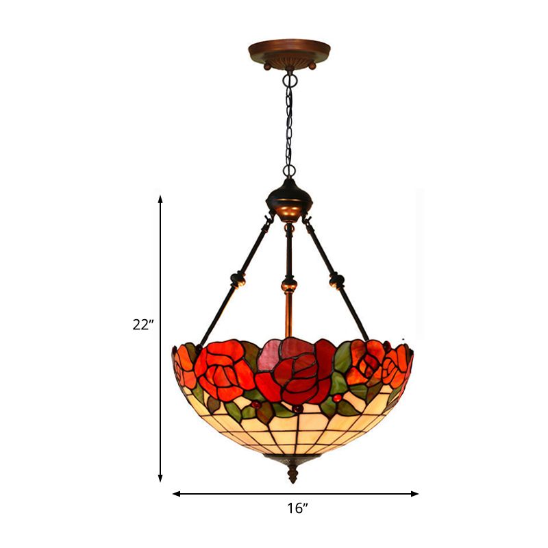 Red/Blue Flower Chandelier Light Fixture Mediterranean 2 Lights Hand Cut Glass Pendant Lamp