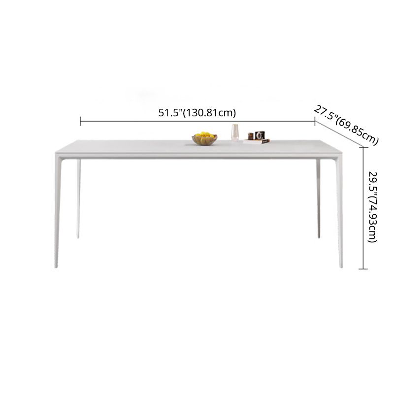 Set da pranzo standard di pietra sinterita moderna con rettangolo tavolo da pranzo bianco con base a 4 gambe