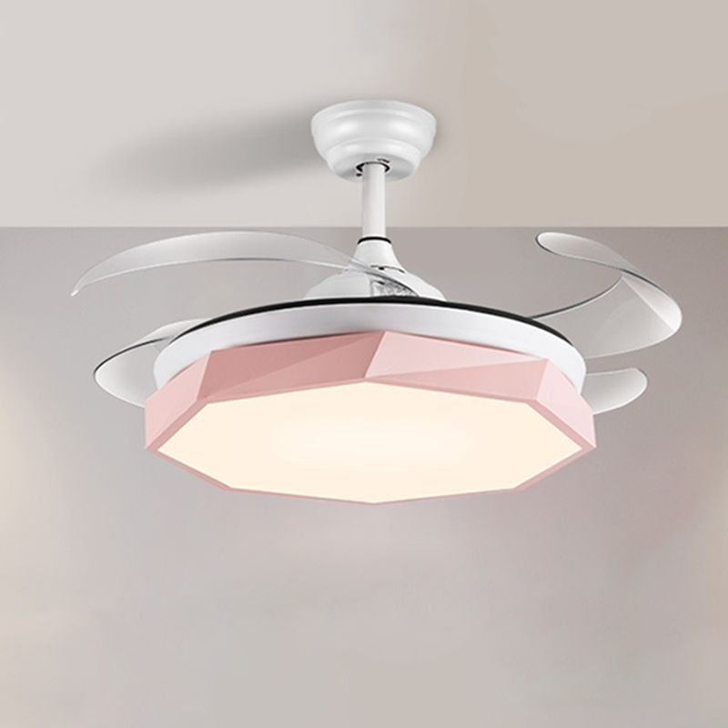 Lámpara de techo de octágono de 42 "de ancho Minimalismo Acrílico Gris/Blanco/Pink 4 cuchillas LED PENDE LUCH