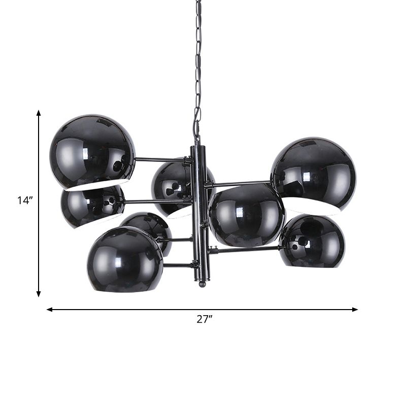 Black Globe Chandelier Simple 8-Light Iron LED Pendant Light with Hanging Rod for Office