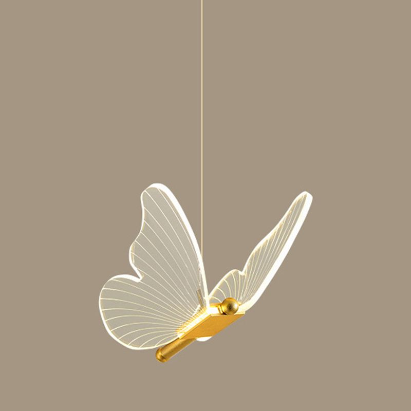 Iron Gold Pendant Lamp in Modern Luxury Style Acrylic Butterfly LED Hanging Lamp for Bedroom