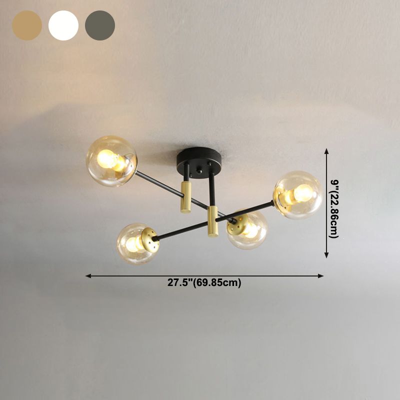 Globe Glass Ceiling Fixture in Modern Creative Style Electroplate Iron Semi Flush Mount for Bedroom