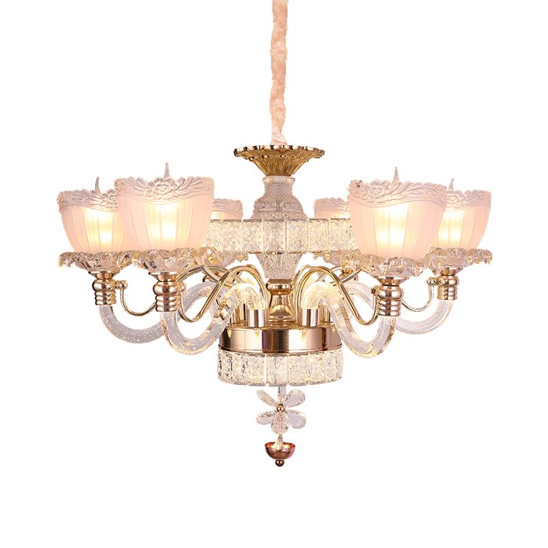 Rose Gold Bowl Chandelier Lighting Contemporary 6 Heads Clear Crystal Ceiling Light