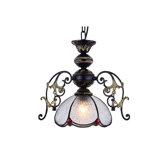 Tiffany Tiffany Petal Pendant lampe noire Finis 1 Light Tachage de vitrail Hanging Light en clair / bleu