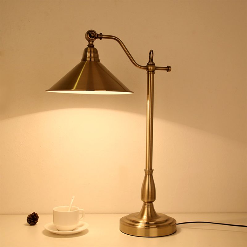 Bronze Conical Table Light Antique Style Metal 1 Head Bedside Night Lamp with Rotary Joint