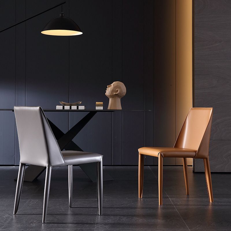 Contemporary Solid Back Armless Dining Chairs for Home Leather Dining Chairs