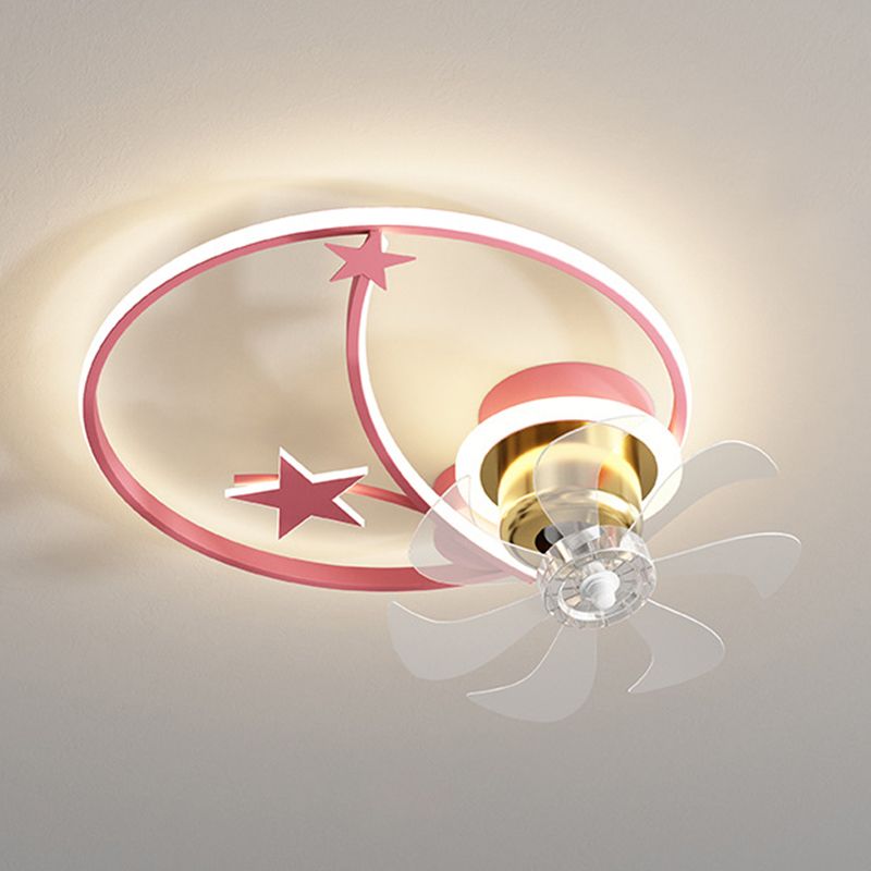 7-Blade Star Ceiling Fan Modernism Polish Finish LED Fan with Light for Foyer