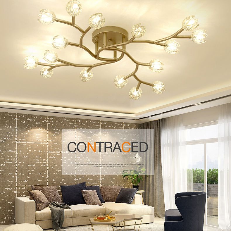 Flower Semi Flush Mount Light Fixture Modern Clear Glass Ceiling Light Fixtures for Living Room