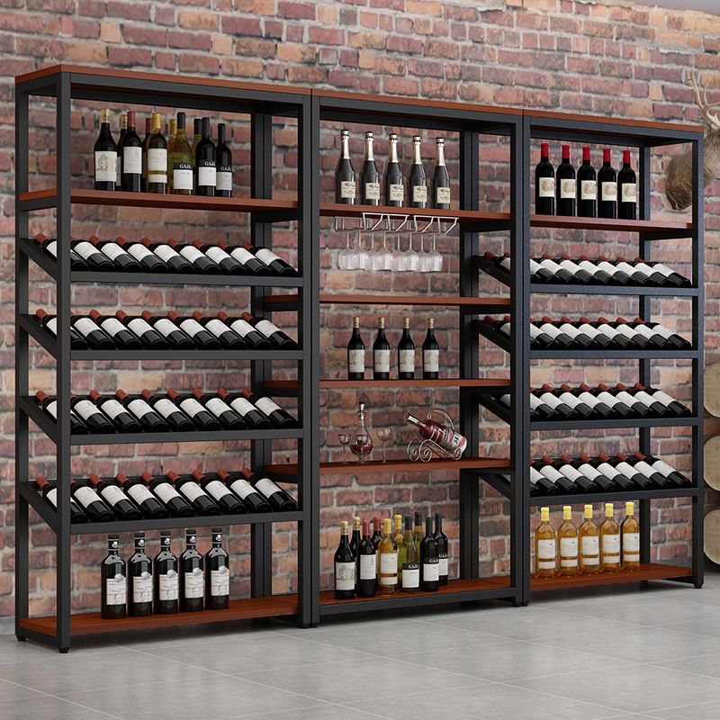 Metal Floor Wine Bottle & Glass Rack Modern Wooden Wine Holder for Kitchen