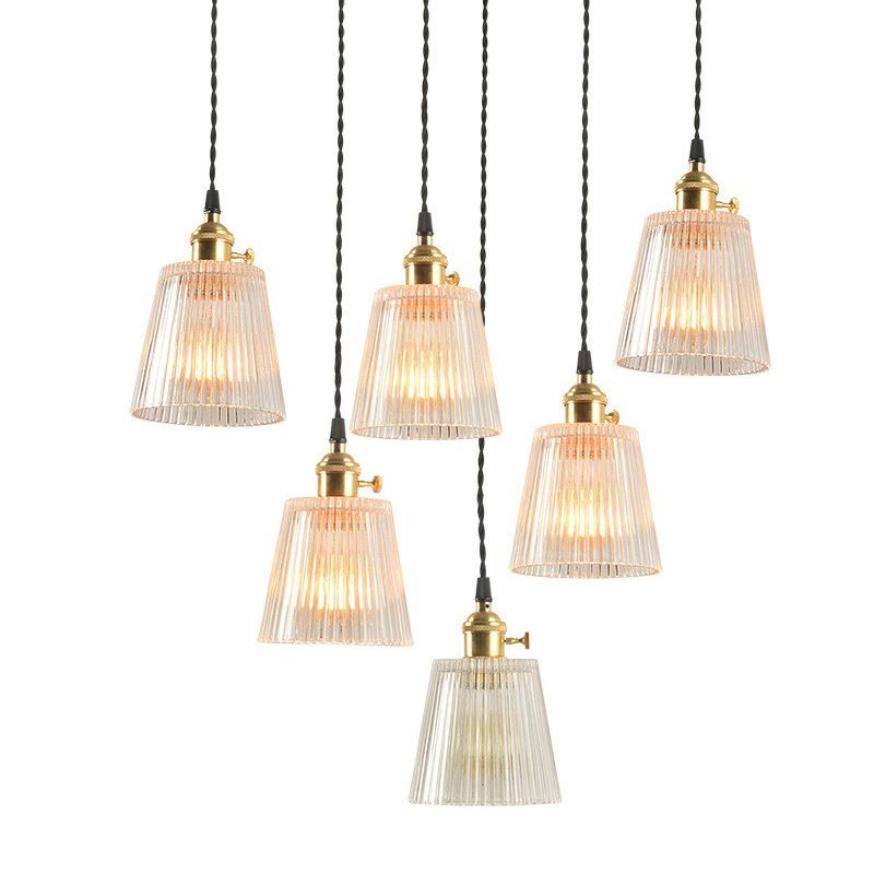 Tapered Clear Ribbed Glass Hanging Light Simplicity 1 Bulb Restaurant Pendant Light Fixture