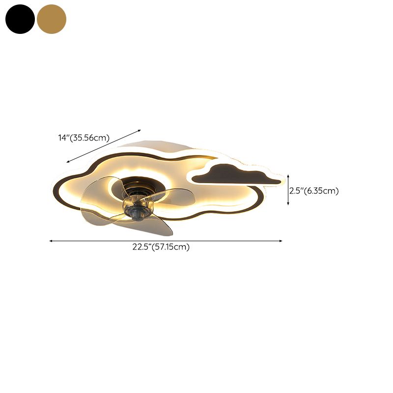 3-Blade Ceiling Fan Children Metallic Black/Golden Fan with Light for Foyer