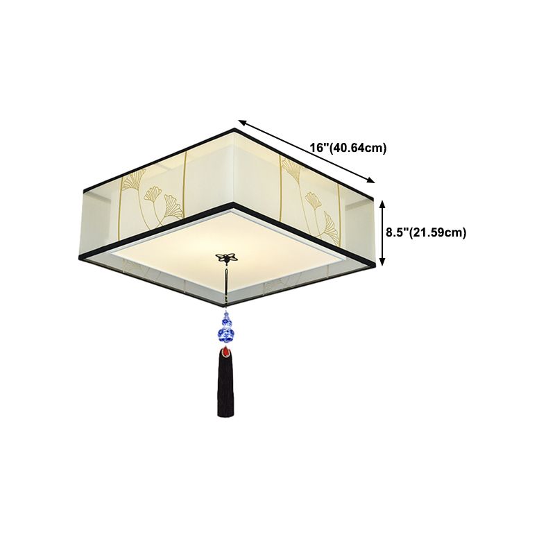 New Chinese Ceiling Light Geometry Shape Ceiling Lamp with Fabric Shade for Bedroom