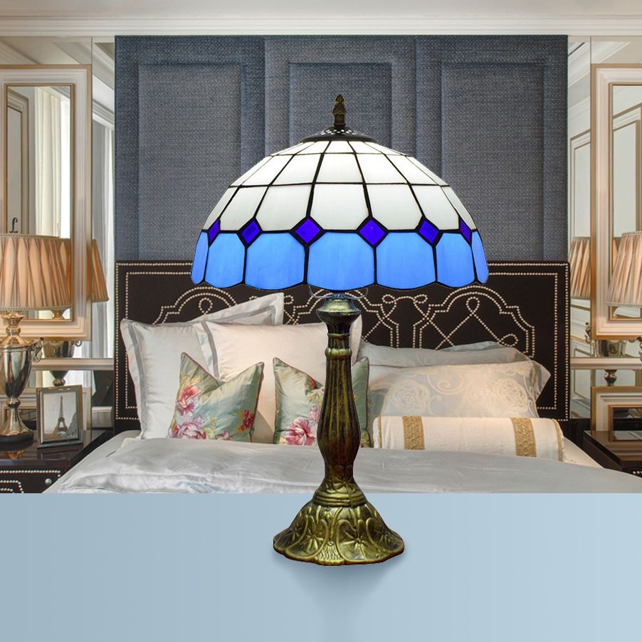 Domed Accent Table Lamp Retro Style Stained Glass 1 Light Decorative Accent Lamp for Bedside