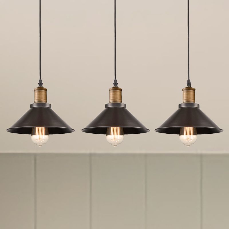 3 Pack Cone Shade Restaurant Pendant Light Vintage Metal 1 Light Black Hanging Ceiling Light