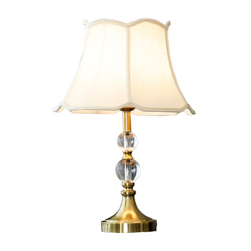 1-Light Living Room Night Lamp Modernism White Crystal Nightstand Light with Bell Fabric Shade