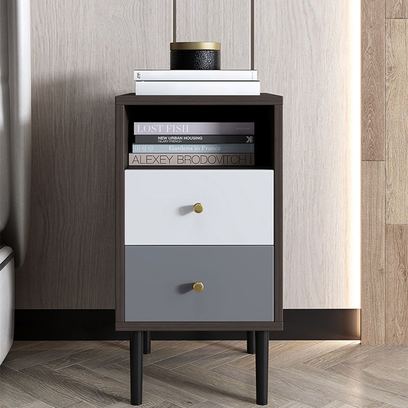 Contemporary Bed Nightstand Open Storage Night Table with 2 Drawers