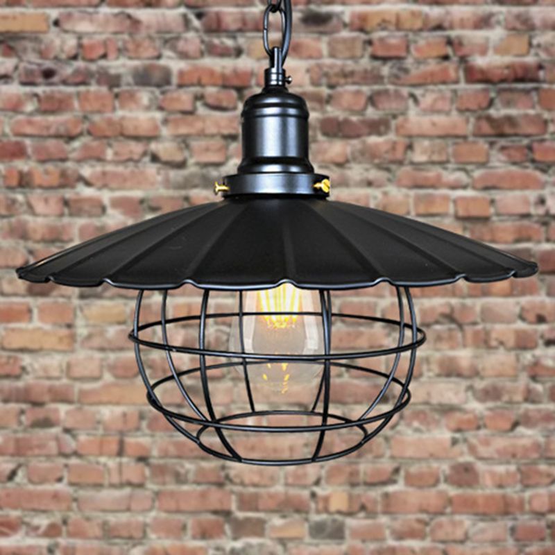 Zwart 1 lichte hanglampverlichting Industrial Metal geschoeide hanglamp voor binnen met kooi