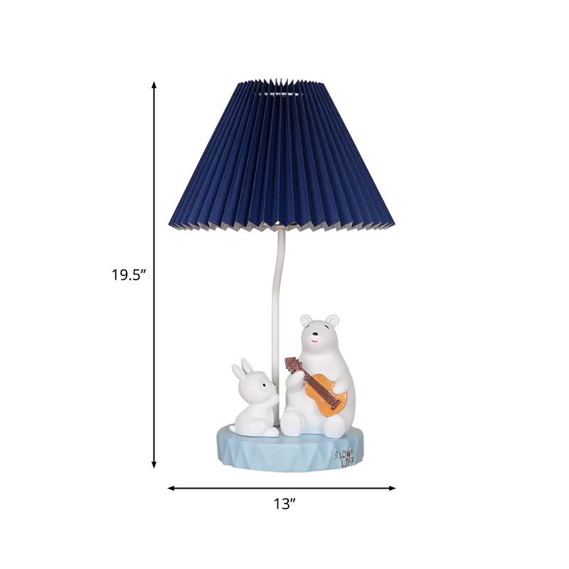 Folded Desk Lamp Modernist Fabric 1 Bulb Blue Task Lighting with Bear and Rabbit Decor