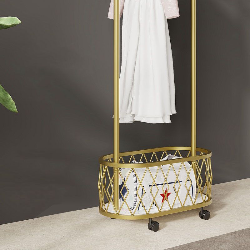 Brilliant Metal Coat Hanger Storage Basket Coat Rack with Castors