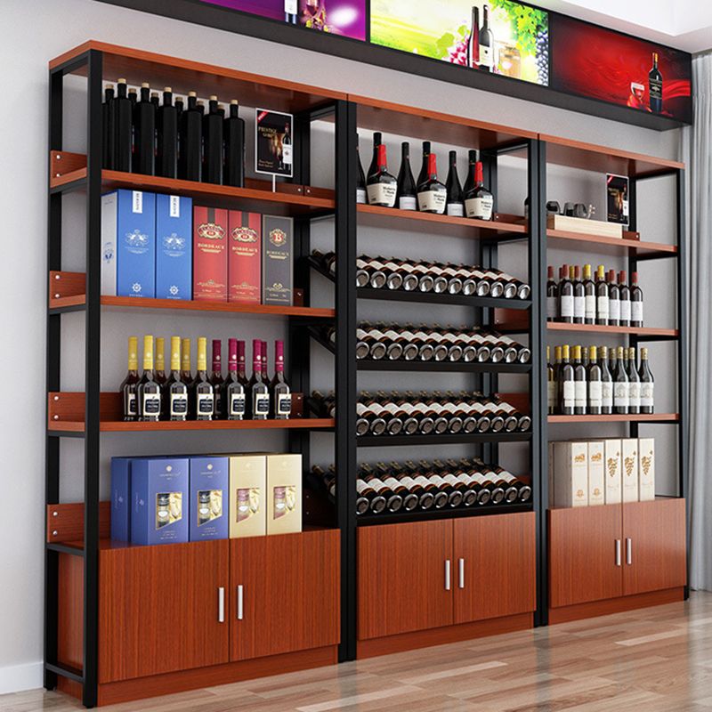 Modern Wine Bottle Holder Wood and Metal Bottle Wine Rack with Shelf