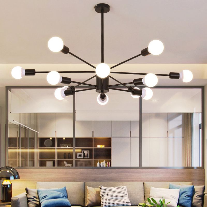 Loft 2-Tier Chandelier Pendant Light Metal Living Room Chandelier Light Fixture in Black