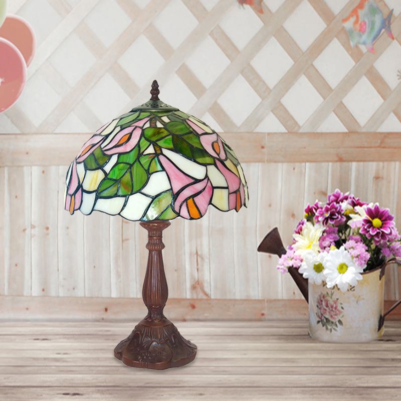 Stained Glass Petunia Flower Table Light Tiffany Style Single Coffee Night Stand Lamp