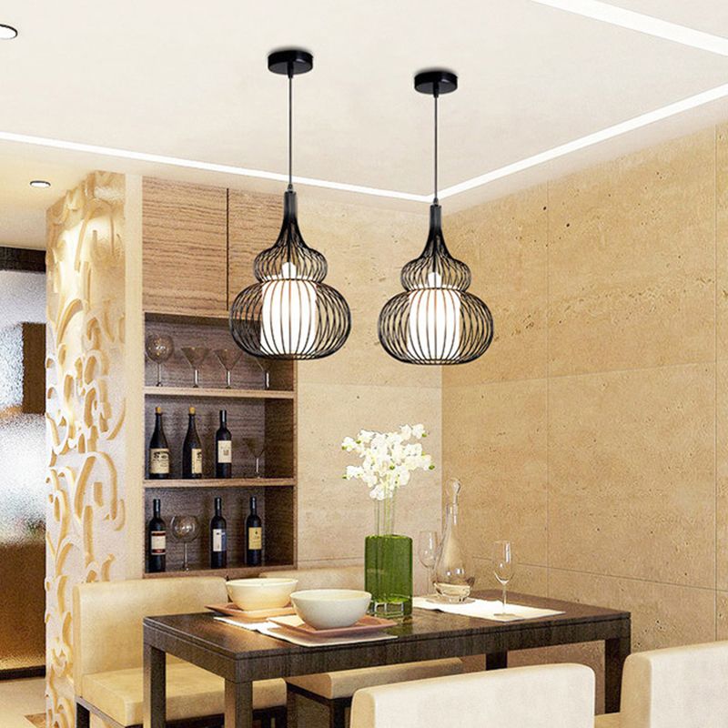 Cage Metal Pendant Lighting Industrial 1 Head Restaurant Ceiling Suspension Lamp in Black