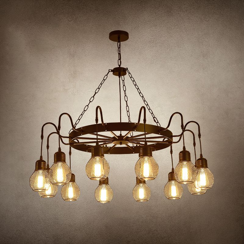 Industrial Wagon Wheel Ceiling Chandelier Pendant Metal 12 Lights Chandelier Lighting