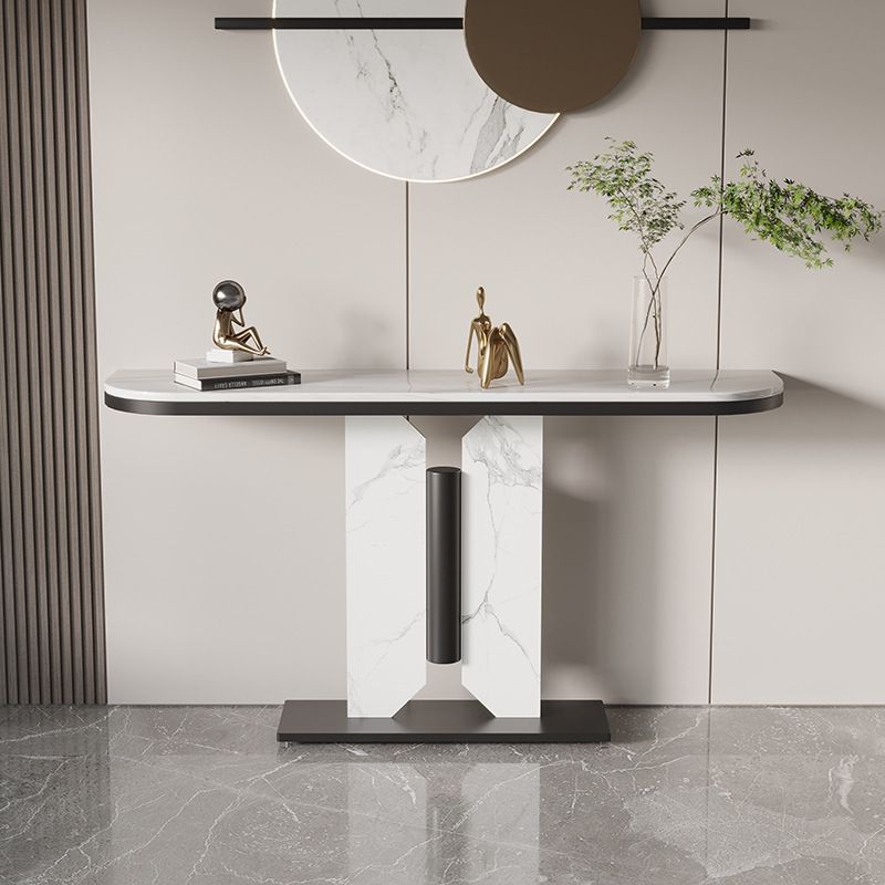 Glam Marble&Metal Console Table, 31.50" H Half Moon Accent Tablel for Hall