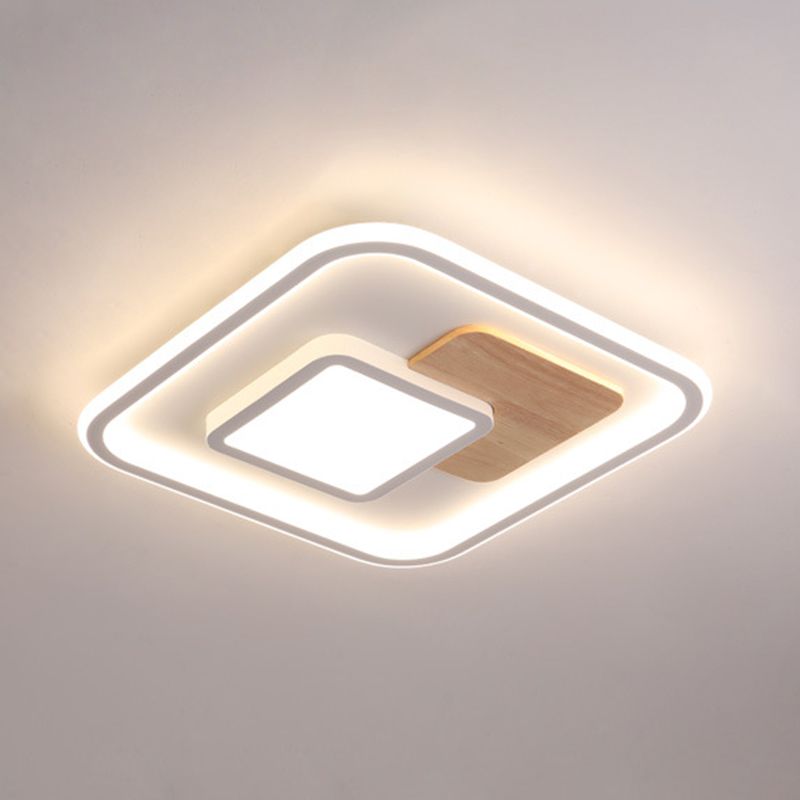 Modern Style Flush Mount Light Wood Rectangular  LED Ceiling Light for Bedroom