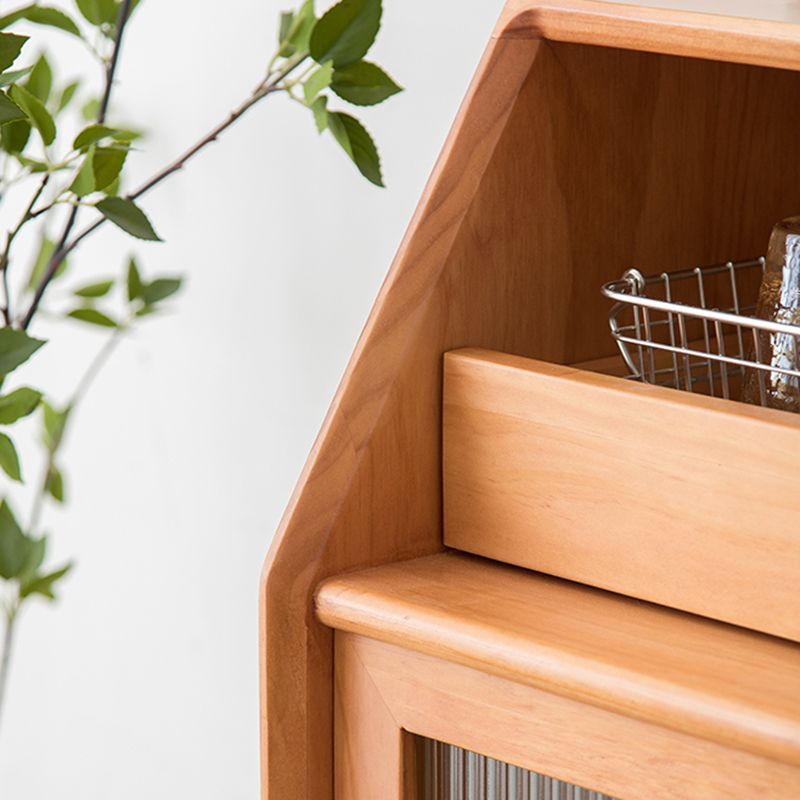 Contemporary Storage Pine Wood Sideboard Cabinet with Glass Doors