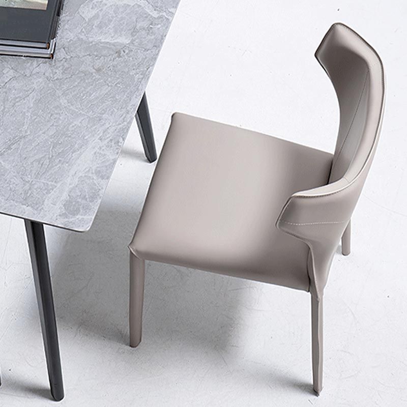 Contemporary Leather Dining Chair Wingback Side Chair in Matte Finish with Steel Legs