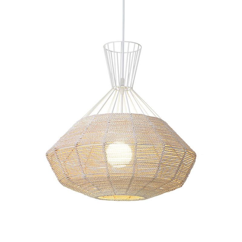 Diamond Suspension Lighting Traditional Rattan 1 Bulb 14"/18" Wide Wood Hanging Ceiling Light