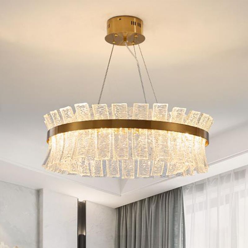 Round Ceiling Chandelier Contemporary Crystal LED Brass Hanging Pendant Light for Living Room