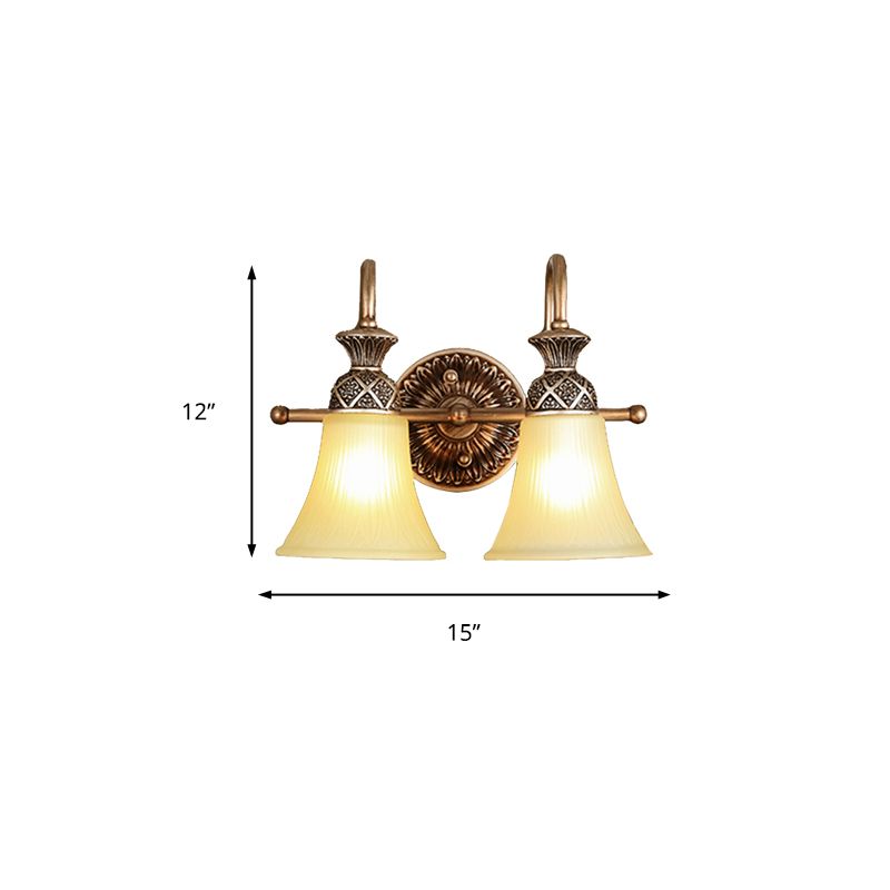 Luz de tocador de campana de vidrio esmerilado Classic 2/3 luces de la pared del baño Lámpara de pared en bronce