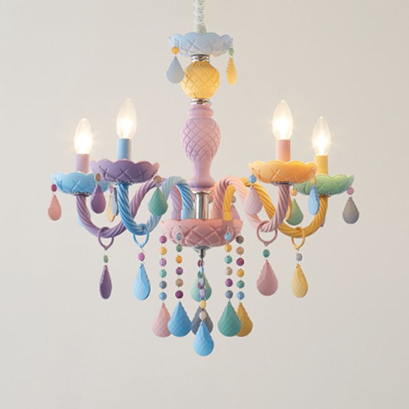 Candlestick Chandelier Lighting Macaron Metal Multicolored Hanging Lamp for Living Room