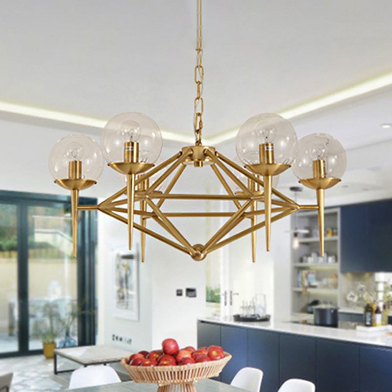 Globe Clear Glass Chandelier Post Modern 6/8 Lights Gold Hanging Light Fixture with Diamond Design