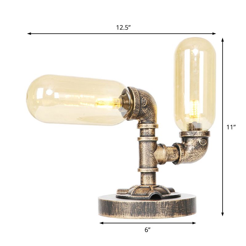 1/2/4-Light Capsule/Globe Desk Lamp Industrial Clear/Amber Glass Table Light for Living Room in Antique Brass