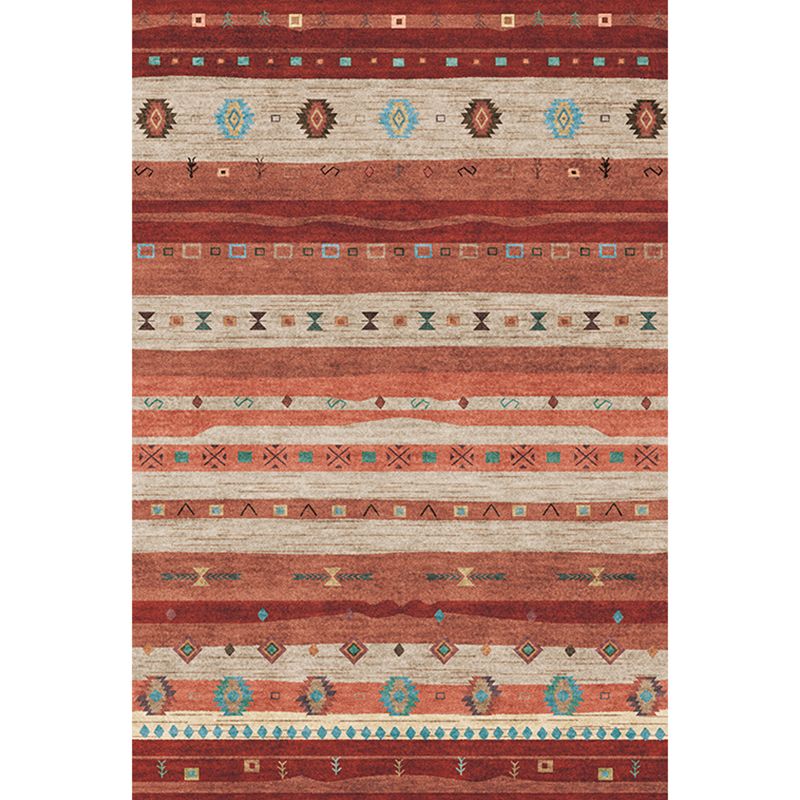 Bohemian Living Room Rug Multi Colored Stripe Print Indoor Rug Polyster Non-Slip Backing Pet Friendly Stain-Resistant Carpet