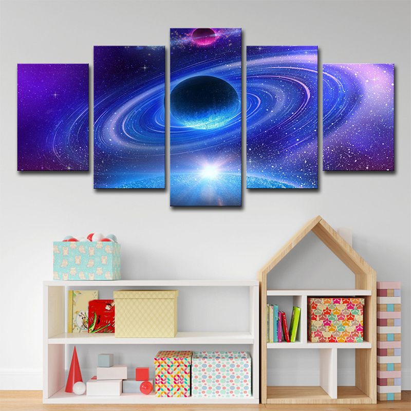 Ringed Planet Wall Art for Home Universe Scene Canvas Print in Purple for Decor